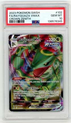 PSA 10 2023 Pokemon Crown Zenith Rayquaza VMAX Ultra Rare Card Gem Mint #102/159 - Image 1