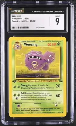 CGC MINT 9 Pokemon Weezing 45/62 1999 Fossil 1st Edition - Image 1