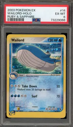 Pokemon Wailord EX Ruby & Sapphire Holo Rare #14 PSA 6 - Image 1