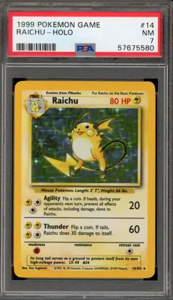 Pokemon Raichu Base Set Unlimited Holo Rare #14 PSA 7 - Image 1