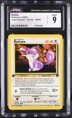 CGC MINT 9 Pokemon Rattata 66/82 2000 Team Rocket 1st Edition - Image 1