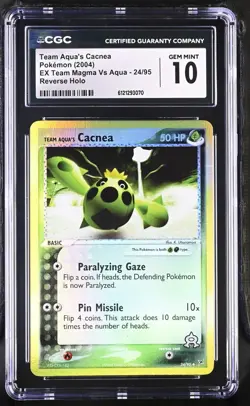 2004 Pokemon Team Aqua's Cacnea EX Team MvA 24/95 Reverse Holo CGC GEM MINT 10 - Image 1