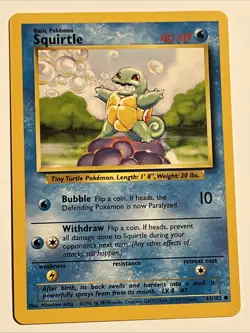 Squirtle 063/102 Base Set Regular 1999 Unlimited Pokemon Game TCG - Image 1