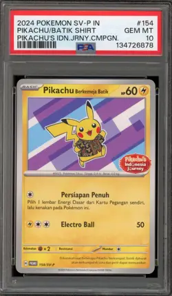 Pokemon Pikachu Berkemeja Batik Shirt INDONESIAN JOURNEY Promo 154/SV-P PSA 10 - Image 1