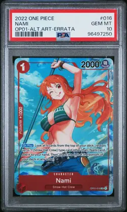 2022 One Piece English Nami Romance Dawn Alternate Art Errata OP01-016 PSA 10 - Image 1