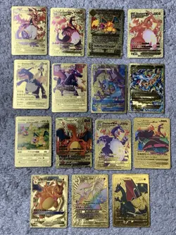 Set of 15 Charizard V, VMax, GX &More Gold Foil Fan Art Cards - Image 1