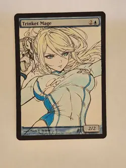 Hand Painted Altered Art Mtg land card Anime girl Trinket Mage Samus commander - Image 1
