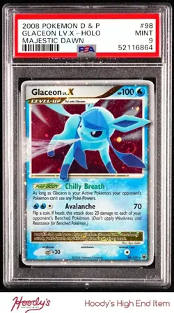 2008 Pokemon Diamond and Pearl Majestic Dawn #98 Glaceon LV.X HOLO R PSA 9 SWIRL - Image 1