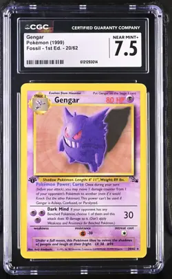 1999 Pokemon Gengar Fossil 1st Edition 20/62 CGC NEAR MINT+ 7.5 - Image 1