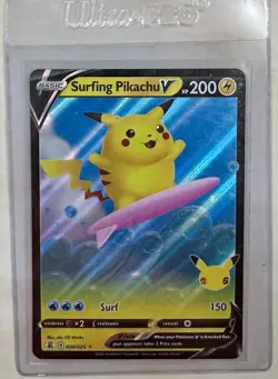 2021 Pokemon SWSH Celebrations Surfing Pikachu V 008/025 TCG Card - NM - Image 1