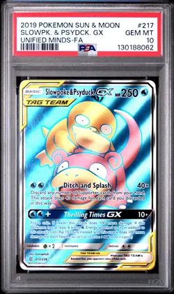 2019 POKEMON SUN & MOON UNIFIED MINDS #217 FULL ART/SLOWPOKE & PSYDUCK GX PSA 10 - Image 1