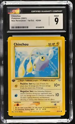 CGC MINT 9 Pokemon Chinchou 42/64 2001 Neo Revelation 1st Edition - Image 1