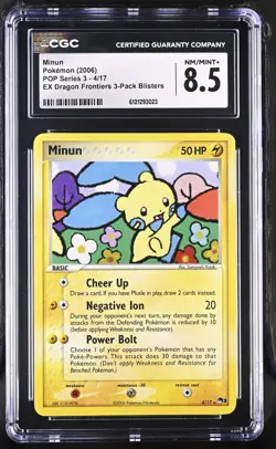 2006 Pokemon Minun POP Series 3 4/17 EX Dragon Frontiers CGC NM/MINT+ 8.5 - Image 1