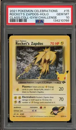 Pokemon Rocket's Zapdos Celebrations Classic Coll. Gym Challenge Holo #15 PSA 10 - Image 1