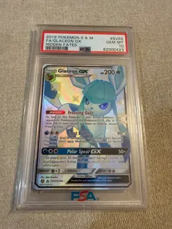 2019 Pokemon Sun & Moon Hidden Fates #SV55 FA Glaceon GX PSA 10 GEM MINT - Image 1