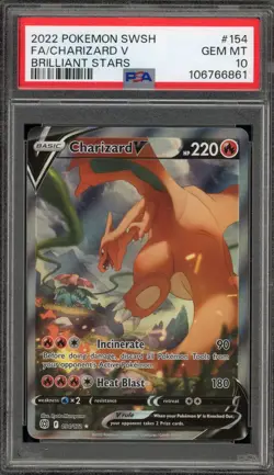 Pokemon Charizard V Brilliant Stars Full Alt Art #154 PSA 10 Gem Mint - Image 1