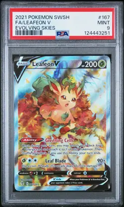 2021 POKEMON SWORD & SHIELD EVOLVING SKIES #167 FULL ART/LEAFEON V PSA 9 - Image 1