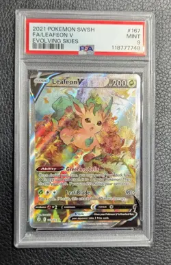 2021 POKEMON SWORD & SHIELD EVOLVING SKIES #167 FULL ART/LEAFEON V PSA 9 - Image 1