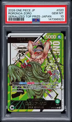 2026 ONE PIECE JPN SERIALIZED TOP PRIZE-JAPAN PROMO RORONOA ZORO 5/2700 PSA 10 - Image 1