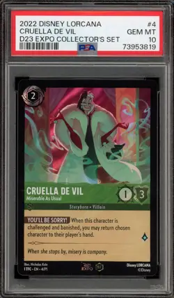 Disney Lorcana Cruella De Vil D23 Expo Set 1st Edition Holo Promo 4/P1 PSA 10 - Image 1