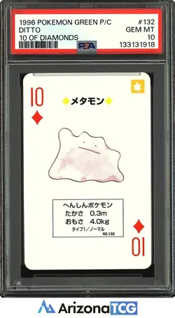 Pokemon 1996 Ditto 132 10 Of Diamonds Pokemon Green Playing Card Japanese PSA 10 - Image 1