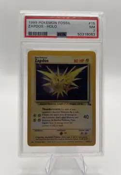 Pokemon Zapdos 15/62 Fossil Unlimited Holo Rare PSA 8 1999-2000 Cosmos Foil Card - Image 1