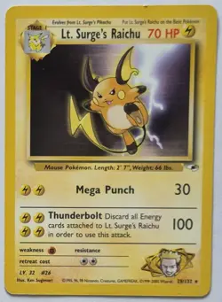 Lt. Surge's Raichu Pokemon Gym Heroes 28/132 Unlimited Rare Pokemon TCG Card - Image 1