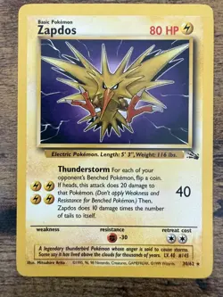 Never Played Zapdos 30/62 Fossil Rare 1999 Vintage Pokemon TCG Card NM/NP - Image 3