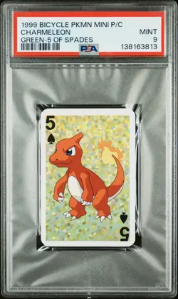1999 BICYCLE POKEMON MINI PLAYING CARDS GREEN DECK 5 OF SPADES CHARMELEON PSA 9 - Image 1
