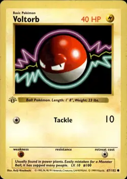 Pokemon 1st Ed. Base Common Voltorb 67/102 - Light Play (LP) - Image 1