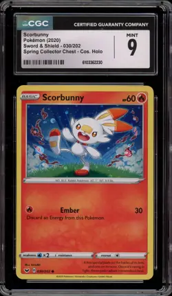 Pokemon Scorbunny Sword & Shield Spring Collector Chest Cosmos Holo #030 CGC 9 - Image 1