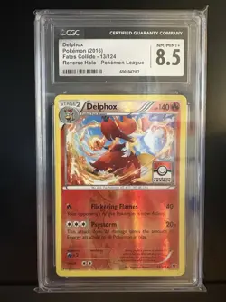 CGC 8.5 NM / MINT + DELPHOX Reverse Holo #13/124 Fates Collide Pokemon League - Image 1