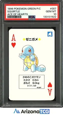Pokemon 1996 Squirtle 007 Ace Of Hearts Green Playing Card Japanese PSA 10 - Image 1