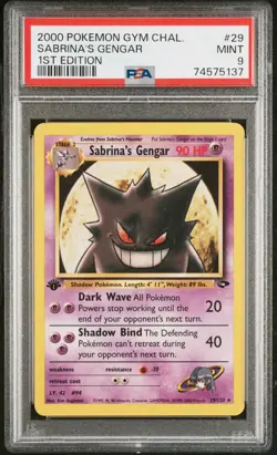2000 Pokemon Gym Challenger Sabrina’s Gengar PSA 9 Mint - Image 1