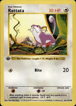 Pokemon 1st Ed. Base Common Rattata 61/102 - Light Play (LP) - Image 1