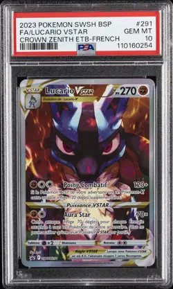 2023 POKEMON SWSH CROWN ZENITH ETB #291 FULL ART/LUCARIO VSTAR PSA 10 - Image 1