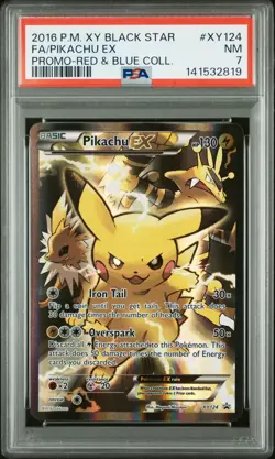 2016 POKEMON XY BLACK STAR PROMO RED & BLUE COLL FULL ART/PIKACHU EX PSA 7 - Image 1