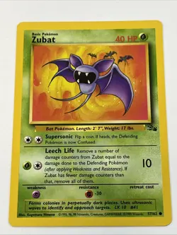 Zubat 57/62 Fossil Regular 1999 Unlimited Pokemon Game TCG - Image 1