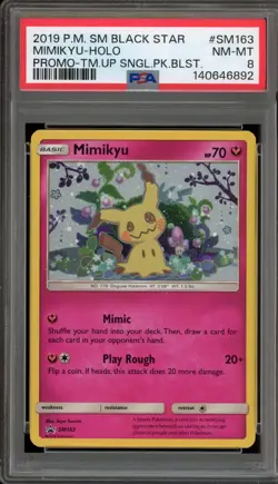 Pokemon Mimikyu Team Up Blister Pk. Black Star Holo Promo SM163 PSA 8 - Image 1