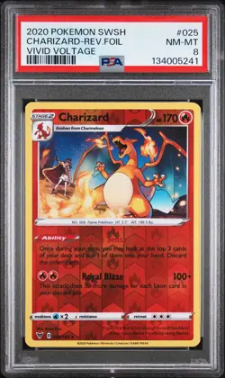 2020 POKEMON SWORD & SHIELD VIVID VOLTAGE #025 CHARIZARD-REVERSE FOIL PSA 8 - Image 1