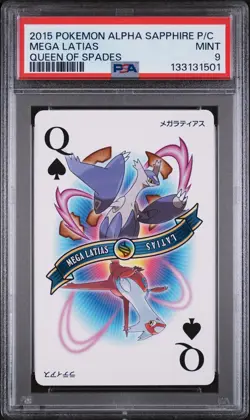 2015 POKEMON ALPHA SAPPHIRE PLAYING CARDS QUEEN OF SPADES MEGA LATIAS PSA 9 - Image 1