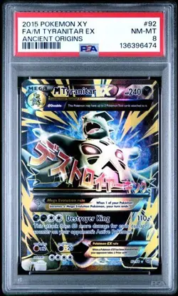 2015 POKEMON XY ANCIENT ORIGINS 92 FULL ART/M TYRANITAR EX PSA 8 - Image 1