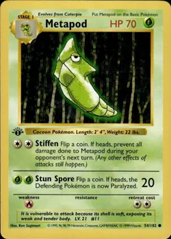 Pokemon 1st Ed. Base Common Metapod 54/102 - Light Play (LP) - Image 1