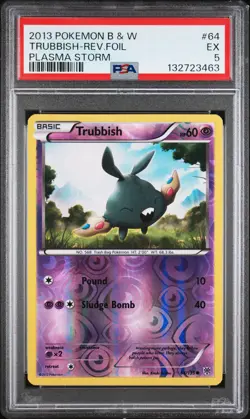 2013 POKEMON B&W PLASMA STORM #64 TRUBBISH-REVERSE FOIL PSA 5 - Image 1