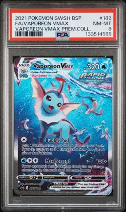 2021 POKEMON SWSH PREMIUM COLLECTION #182 FULL ART/VAPOREON VMAX PSA 8 - Image 1