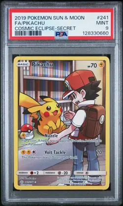 2019 POKEMON SUN & MOON COSMIC ECLIPSE SECRET #241 FULL ART/PIKACHU PSA 9 - Image 1