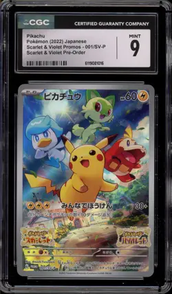 Pokemon Pikachu Scarlet & Violet Preorder Japanese Promo 001/SV-P CGC 9 Mint - Image 1