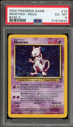 Pokemon Mewtwo Base Set 2 Holo Rare #10 PSA 6 - Image 1