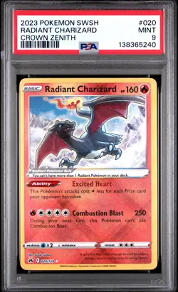 2023 POKEMON SWORD & SHIELD CROWN ZENITH #020 RADIANT CHARIZARD PSA 9 - Image 1
