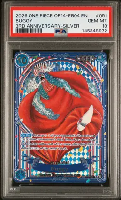 2026 ONE PIECE OP14 THE AZURE SEA'S SEVEN 3RD ANNIVERSARY-SILVER BUGGY PSA 10 - Image 1